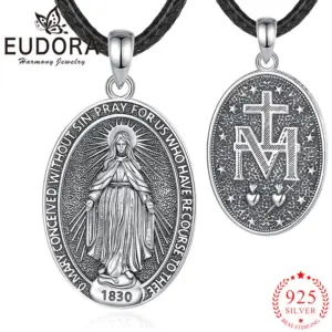 Collar de Plata de Ley 925 con la Virgen María para Mujer y Hombre, Medalla de la Virgen María en Oro, Colgante de Cruz, Joyería Religiosa, Regalo 1
