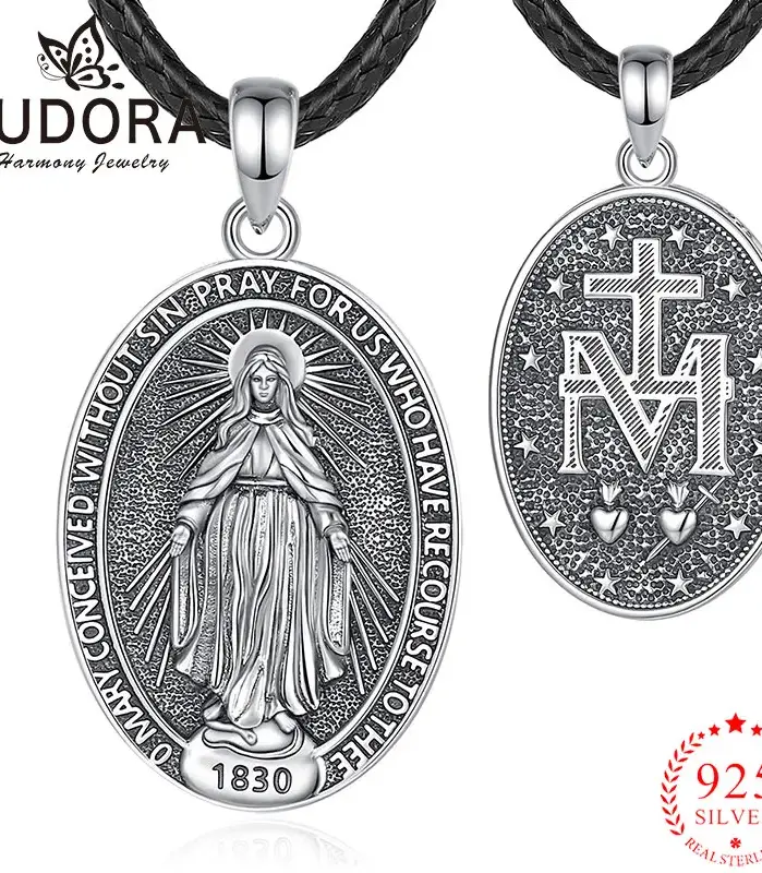 Collar de Plata de Ley 925 con la Virgen María para Mujer y Hombre, Medalla de la Virgen María en Oro, Colgante de Cruz, Joyería Religiosa, Regalo 1