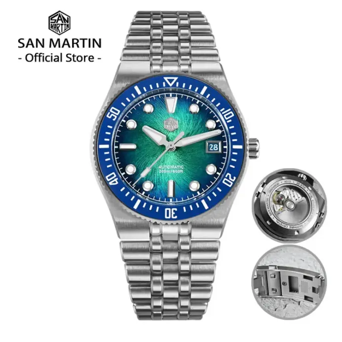 San Martin 40mm esmalte espiral Dial pulsera integrada hombres reloj de buceo Miyota 9015 mecánico automático impermeable 200m SN0148 1