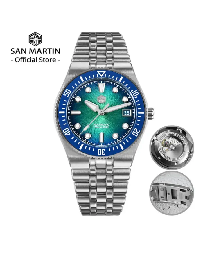 San Martin 40mm esmalte espiral Dial pulsera integrada hombres reloj de buceo Miyota 9015 mecánico automático impermeable 200m SN0148 1