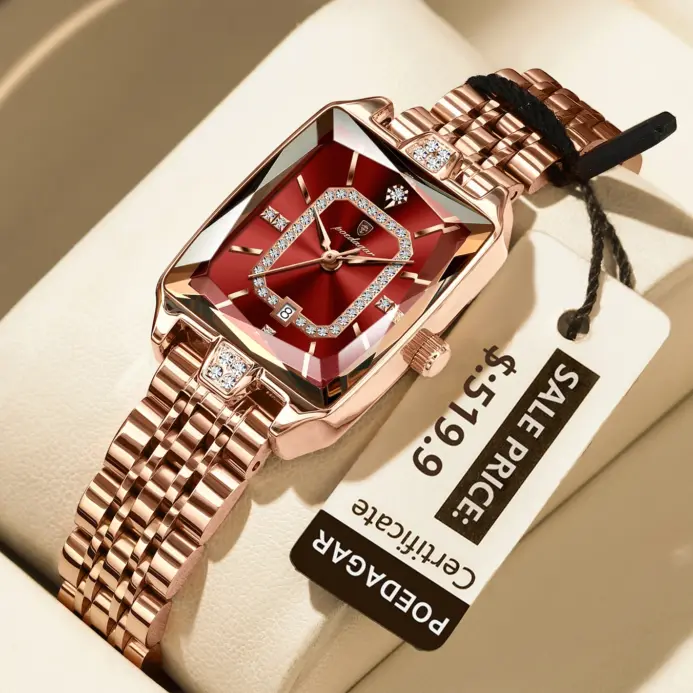 POEDAGAR Reloj elegante de lujo para mujer, Reloj rectangular resistente al agua con fecha para mujer, relojes de cuarzo de acero inoxidable para mujer, Reloj femenino 1
