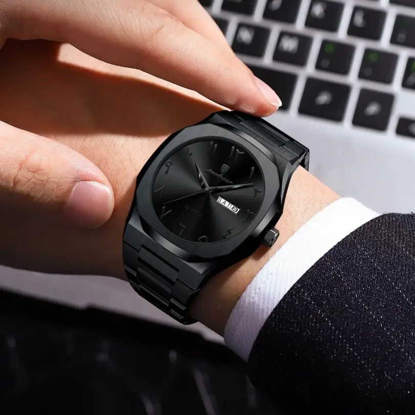 Reloj POEDAGAR de alta calidad a la moda para hombre, Reloj resistente al agua con fecha y semana para hombre, relojes de lujo de acero inoxidable de cuarzo para hombre, Reloj + caja 5