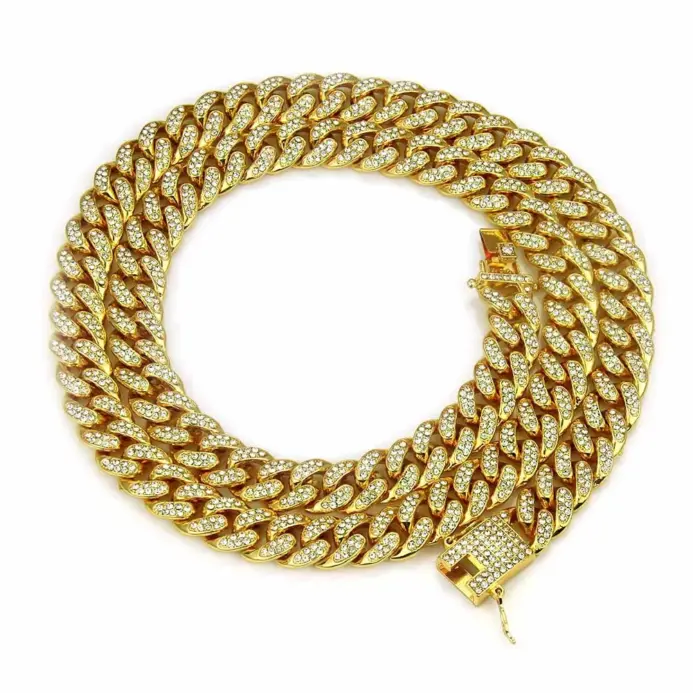 Collar HNSP de eslabones cubanos con circonitas completas para hombre - Cadena de eslabones gruesos y resistentes, joyería hip hop brillante para fiesta, 13 mm de ancho 1