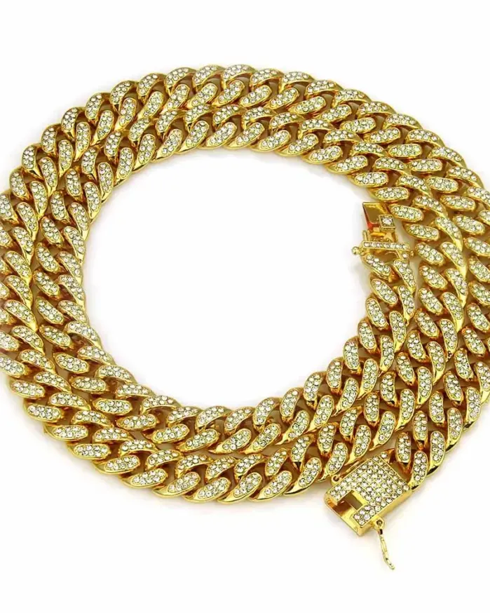 Collar HNSP de eslabones cubanos con circonitas completas para hombre - Cadena de eslabones gruesos y resistentes, joyería hip hop brillante para fiesta, 13 mm de ancho 1