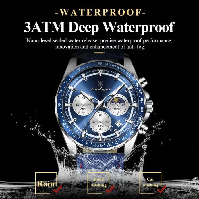 Reloj POEDAGAR Original de lujo para hombre, Reloj luminoso resistente al agua con cronógrafo y fecha para hombre, relojes de cuarzo de cuero para hombre 2