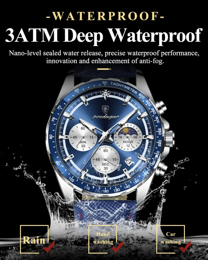 Reloj POEDAGAR Original de lujo para hombre, Reloj luminoso resistente al agua con cronógrafo y fecha para hombre, relojes de cuarzo de cuero para hombre 2