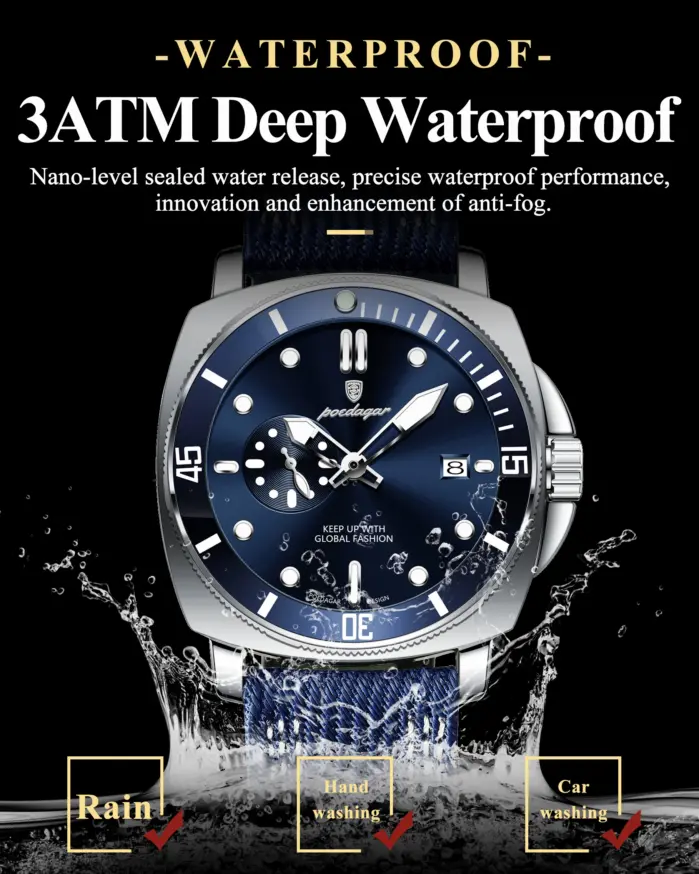 POEDAGAR, reloj de pulsera de lujo a la moda para hombre, reloj deportivo luminoso resistente al agua con fecha para hombre, relojes de cuarzo de cuero de nailon para negocios para hombre 2