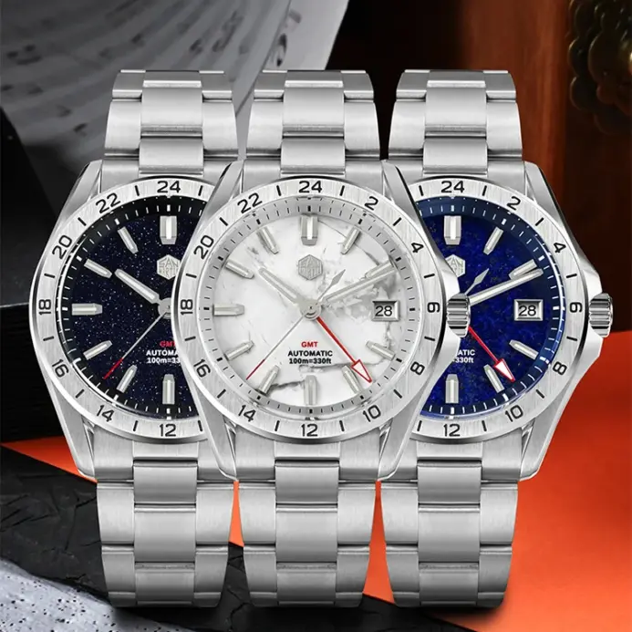 San Martin 39mm esfera de piedras preciosas de Aventurina reloj de lujo para hombre NH34 GMT zafiro mecánico automático impermeable luminoso SN0129 2