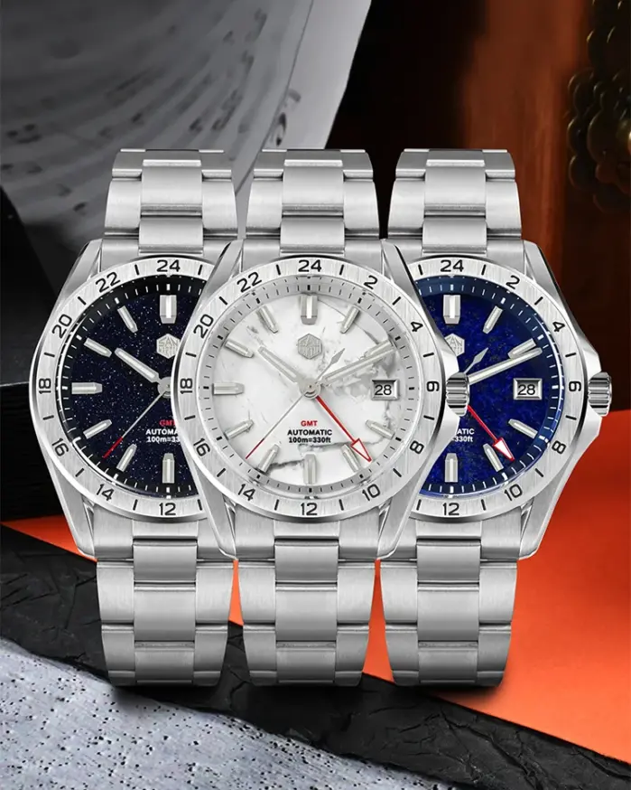 San Martin 39mm esfera de piedras preciosas de Aventurina reloj de lujo para hombre NH34 GMT zafiro mecánico automático impermeable luminoso SN0129 2