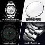 Reloj POEDAGAR militar de negocios para hombre, Reloj de pulsera con calendario luminoso resistente al agua para hombre, relojes de cuarzo de acero inoxidable para hombre, Reloj masculino 4
