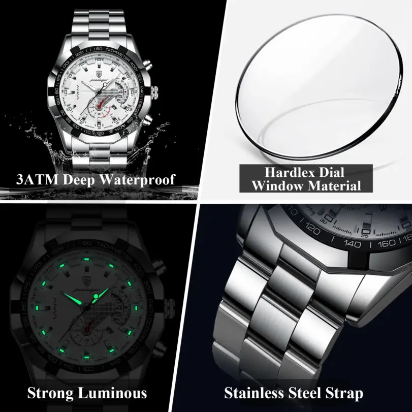 Reloj POEDAGAR militar de negocios para hombre, Reloj de pulsera con calendario luminoso resistente al agua para hombre, relojes de cuarzo de acero inoxidable para hombre, Reloj masculino 4