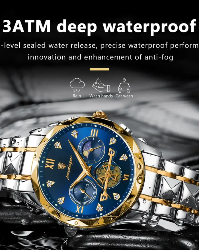 Reloj de pulsera POEDAGAR de lujo para hombre, reloj cronógrafo luminoso resistente al agua para hombre, relojes de cuarzo de acero inoxidable para hombre, reloj para hombre 2