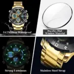 Reloj POEDAGAR Original para hombre, resistente al agua, LED luminoso, fecha, semana, alarma, cronógrafo, reloj para hombre, pantalla de doble horario, relojes de cuarzo para hombre 4