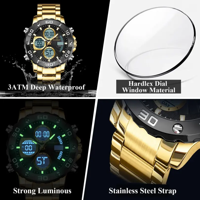 Reloj POEDAGAR Original para hombre, resistente al agua, LED luminoso, fecha, semana, alarma, cronógrafo, reloj para hombre, pantalla de doble horario, relojes de cuarzo para hombre 4