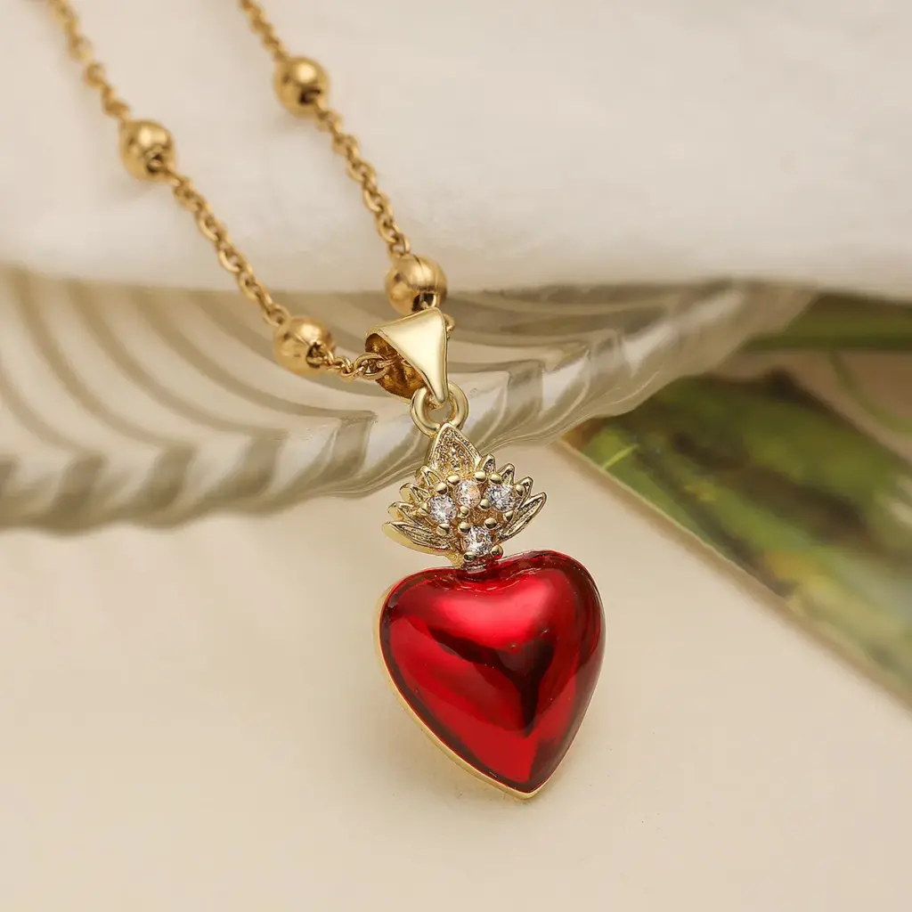 collares con colgante de corazón de cristal rojo con cadena de Color dorado a la moda para mujer, joyería ostentosa 13