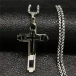 HNSP-collar con cruz hueca de acero inoxidable, colgante de cadena para hombres y mujeres, accesorios de joyería religiosa 2