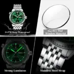 Reloj POEDAGAR de lujo para hombre, reloj de cuarzo con fecha y semana de acero inoxidable para hombre, relojes militares luminosos resistentes al agua de alta calidad para hombre 3
