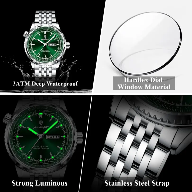 Reloj POEDAGAR de lujo para hombre, reloj de cuarzo con fecha y semana de acero inoxidable para hombre, relojes militares luminosos resistentes al agua de alta calidad para hombre 3