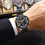 POEDAGAR, reloj Original superior para hombre con fecha, cronógrafo luminoso resistente al agua, reloj para hombre, relojes militares de cuarzo de acero inoxidable para hombre 5