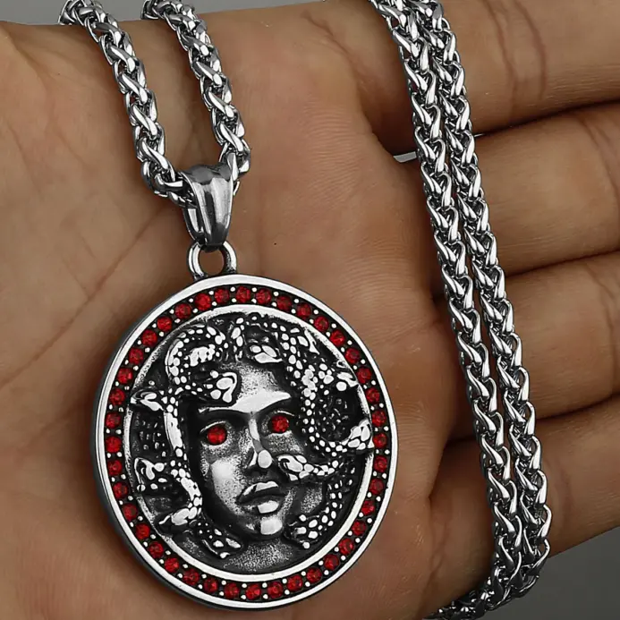 HNSP-collar con colgante de Medusa de mitología nórdica para hombre, accesorios de joyería de acero inoxidable 316L 2