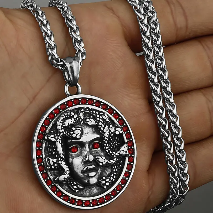 HNSP-collar con colgante de Medusa de mitología nórdica para hombre, accesorios de joyería de acero inoxidable 316L 2