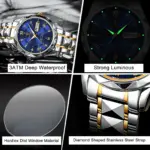 Reloj de pulsera POEDAGAR de lujo para hombre, reloj luminoso resistente al agua con fecha y semana para hombre, relojes de acero inoxidable para hombre, reloj deportivo de cuarzo para hombre 4