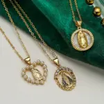 NEWBUY joyería religiosa de alta calidad para mujer, collar de cadena de acero inoxidable con incrustaciones de circonita cúbica de cobre, colgante de la Virgen María 2