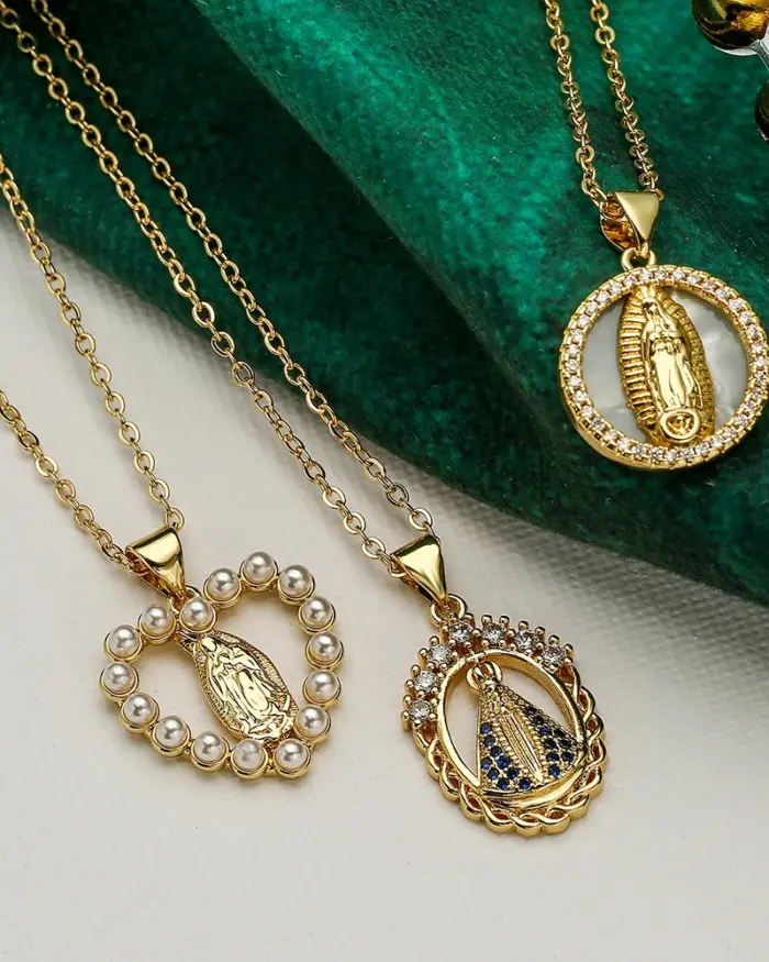 NEWBUY joyería religiosa de alta calidad para mujer, collar de cadena de acero inoxidable con incrustaciones de circonita cúbica de cobre, colgante de la Virgen María 2