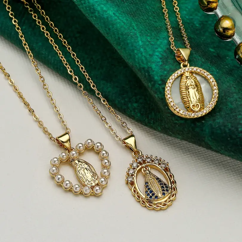NEWBUY joyería religiosa de alta calidad para mujer, collar de cadena de acero inoxidable con incrustaciones de circonita cúbica de cobre, colgante de la Virgen María 2