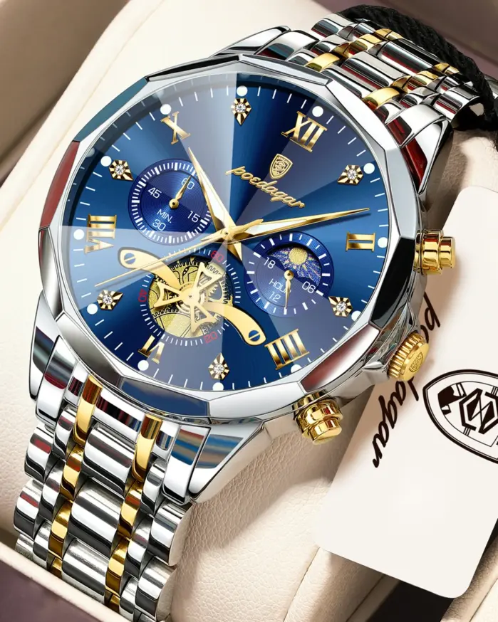 Reloj deportivo POEDAGAR para hombre, luminoso, resistente al agua, cronógrafo, de lujo, de acero inoxidable, de cuarzo, para hombre. 1