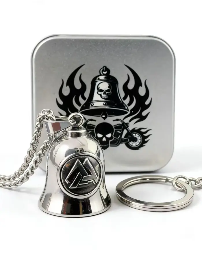 Collar con Colgante de Campana Vikinga de Acero Inoxidable 316L HNSP con Triángulo de Odín para Hombre, Joyería, Accesorios para Motocicleta, Regalo 1