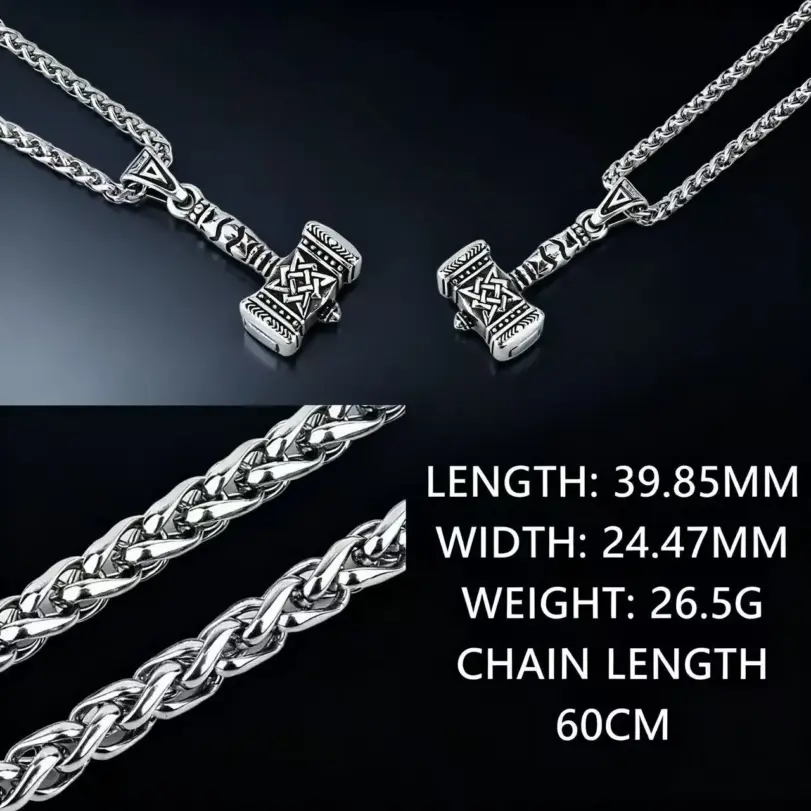 Collar con colgante de martillo de Thor, mitología nórdica, Mjolnir, runa de Odín, de acero inoxidable 316L, para hombre, regalo, accesorios de joyería vikinga. 3