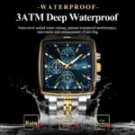 Reloj POEDAGAR a la moda para hombre, Reloj de pulsera luminoso resistente al agua con cronógrafo y fecha para hombre, Reloj cuadrado de cuarzo de acero inoxidable para hombre 3