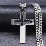 Collar con colgante de cruz de acero inoxidable HNSP 316L, cadena cubana para hombre, estilo minimalista, accesorios de joyería impermeables 1