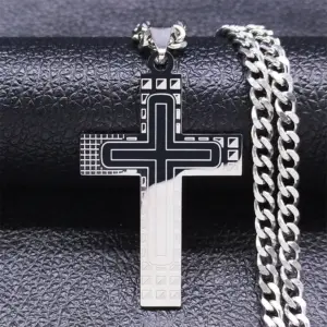 Collar con colgante de cruz de acero inoxidable HNSP 316L, cadena cubana para hombre, estilo minimalista, accesorios de joyería impermeables 1