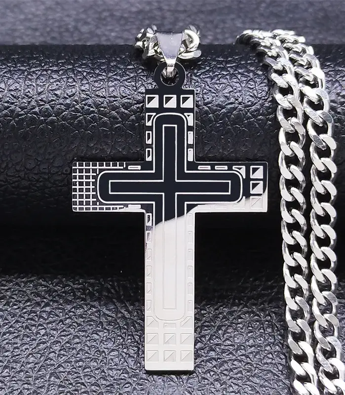 Collar con colgante de cruz de acero inoxidable HNSP 316L, cadena cubana para hombre, estilo minimalista, accesorios de joyería impermeables 1