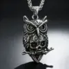 Collar con colgante de calavera de búho de acero inoxidable HNSP 316L para hombre, estilo punk gótico, accesorio de joyería para Halloween, regalo. 1