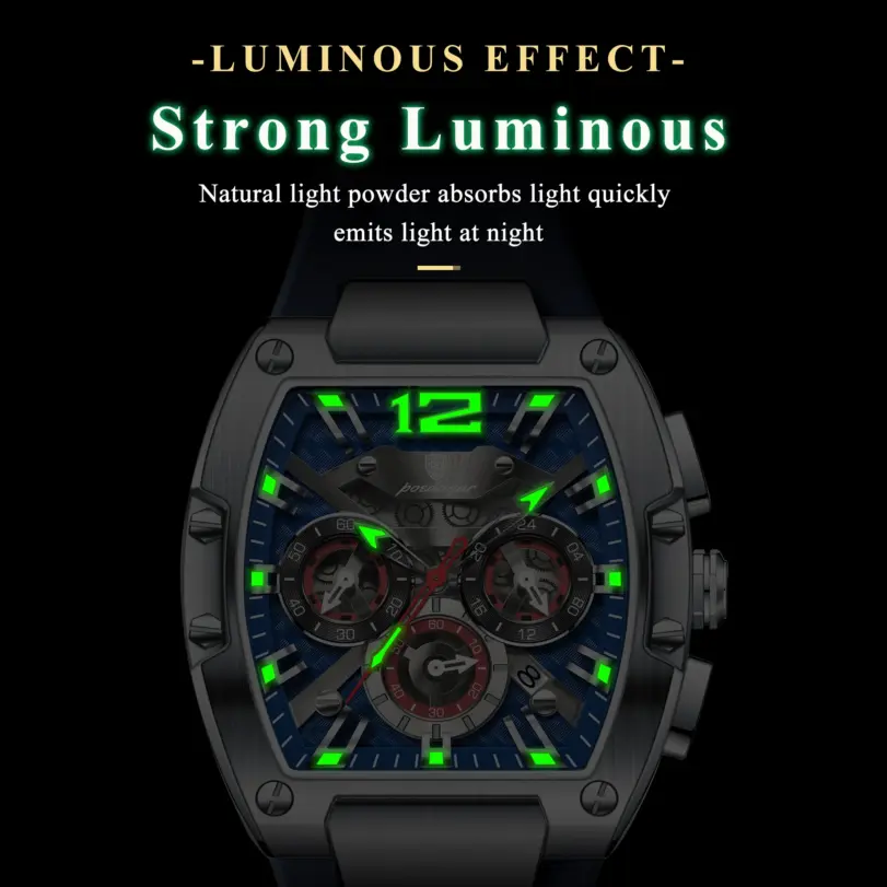 POEDAGAR, reloj de cuarzo de lujo para hombre, reloj militar deportivo para hombre, resistente al agua, luminoso, cronógrafo con fecha, correa de silicona, relojes para hombre 3
