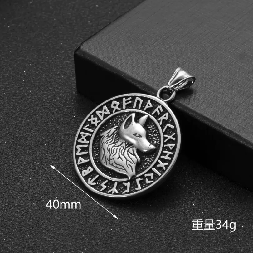 HNSP 316L Acero inoxidable vikingo runa lobo tótem colgante collar para hombres accesorios de joyería 6