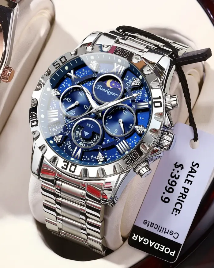 POEDAGAR, reloj militar de lujo para hombre, reloj de pulsera deportivo de cuarzo para hombre, cronógrafo luminoso resistente al agua, relojes de acero inoxidable para hombre 2