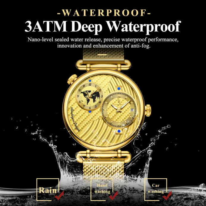 Reloj de pulsera de lujo POEDAGAR para hombre con doble zona horaria, resistente al agua, con fecha, deportivo, de malla de acero inoxidable, reloj de cuarzo para hombre. 2