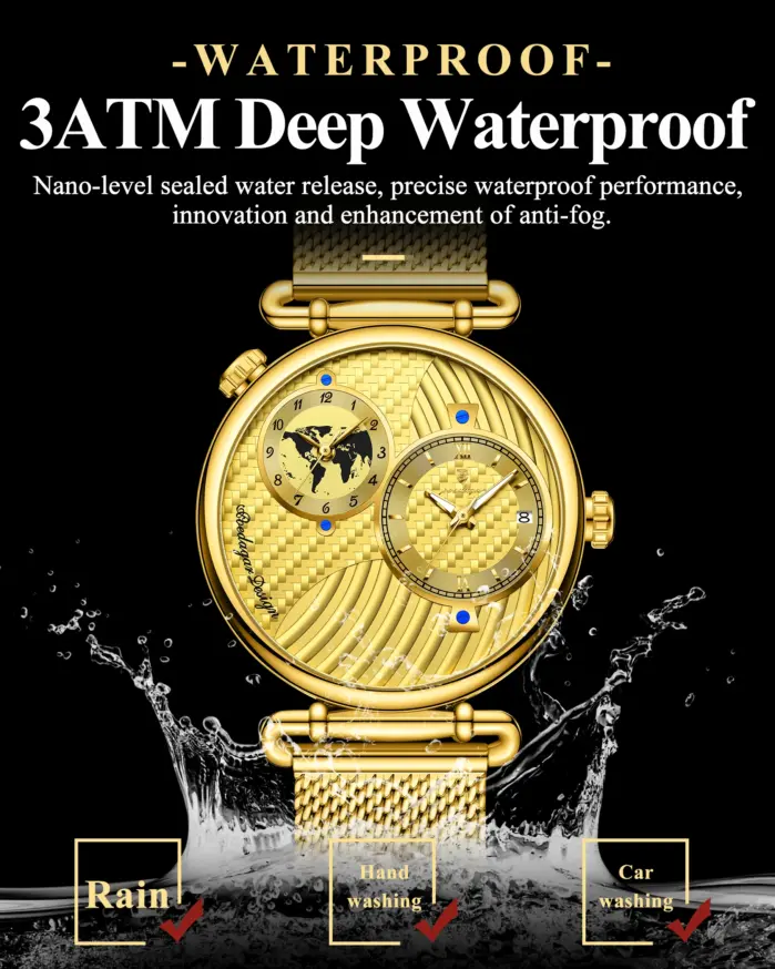 Reloj de pulsera de lujo POEDAGAR para hombre con doble zona horaria, resistente al agua, con fecha, deportivo, de malla de acero inoxidable, reloj de cuarzo para hombre. 2