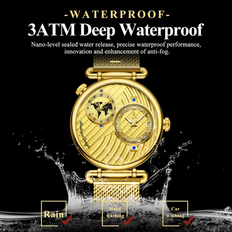 Reloj de pulsera de lujo POEDAGAR para hombre con doble zona horaria, resistente al agua, con fecha, deportivo, de malla de acero inoxidable, reloj de cuarzo para hombre. 2