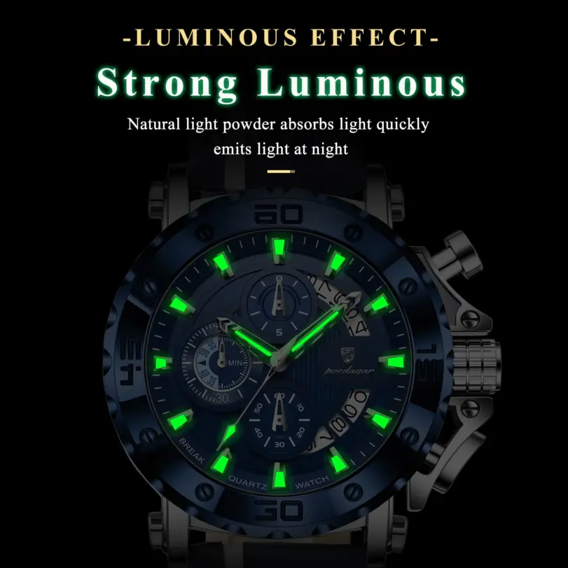 Reloj POEDAGAR de alta calidad para hombre, resistente al agua, fecha luminosa, reloj de moda para hombre, cronógrafo de cuero, relojes de cuarzo para hombre + caja 3