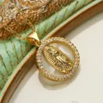 NEWBUY joyería religiosa de alta calidad para mujer, collar de cadena de acero inoxidable con incrustaciones de circonita cúbica de cobre, colgante de la Virgen María 4