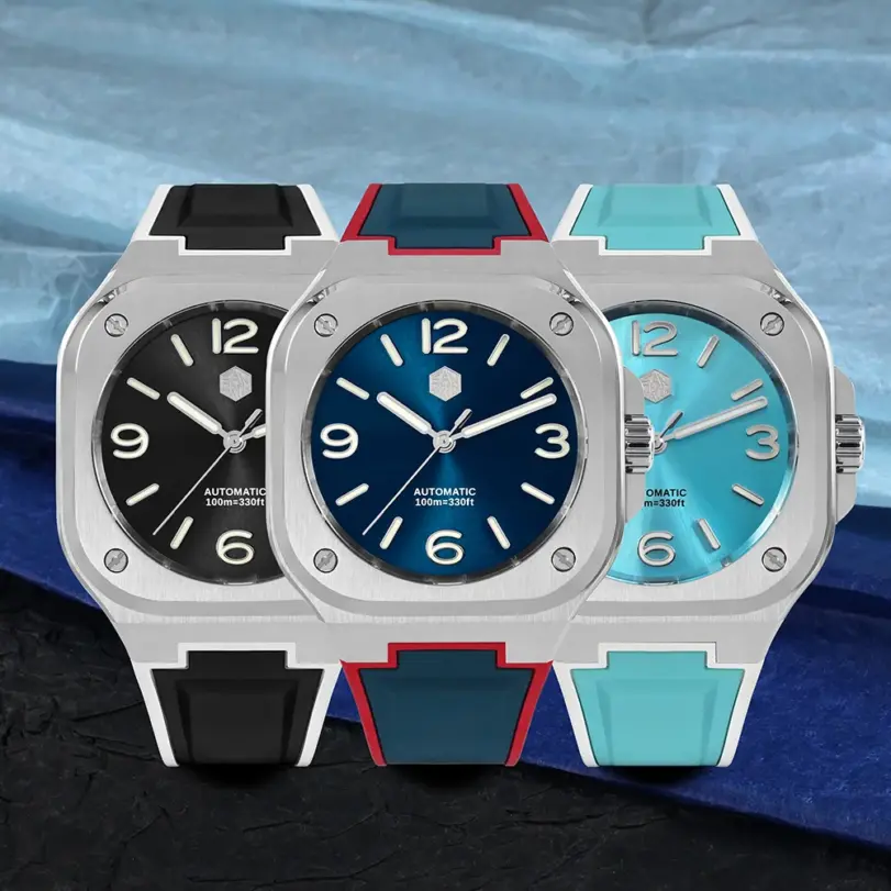 San Martin 40mm reloj deportivo clásico de lujo caja cuadrada distintiva reloj de acero inoxidable para hombres mecánico automático 10 Bar SN0074 3