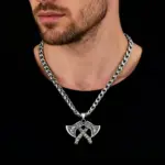 HNSP 316L Acero inoxidable Guerrero vikingo doble hacha colgante collar para hombres accesorio de joyería Vintage 2