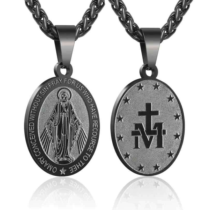 Colgante de la Virgen María HNSP, Medalla Milagrosa, Collar Católico de Acero Inoxidable, Joyería Religiosa para Hombres y Mujeres, Regalo 6