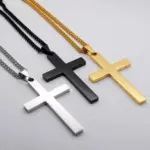 HNSP Collar con colgante de cruz de acero inoxidable 316L en blanco para grabar, accesorios de joyería religiosa de protección DIY 6