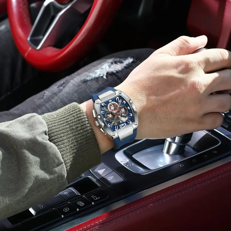 POEDAGAR, reloj de cuarzo de lujo para hombre, reloj militar deportivo para hombre, resistente al agua, luminoso, cronógrafo con fecha, correa de silicona, relojes para hombre 5